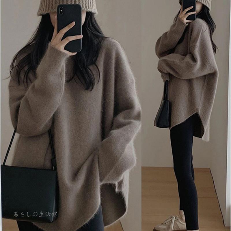 ニット セーター レディース トップス ニットソー プルオーバー 春 カジュアル 体型カバー シンプル インナー 重ね着