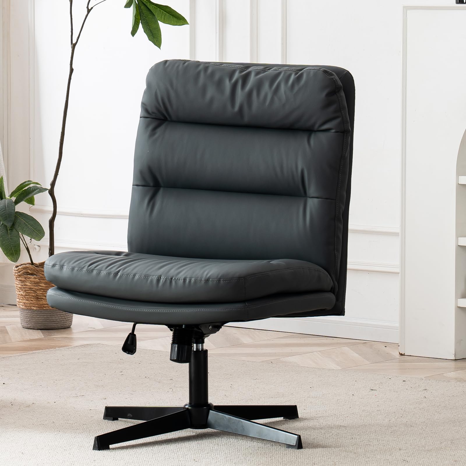 SKYE デスクチェア ハイバック オフィスチェア アームレス ホイールなし パソコンチェア クロスレッグ 椅子 ワイド ホーム オフィス デスクチェア 高さ調節可能 回転 PUレザー (ハイバック