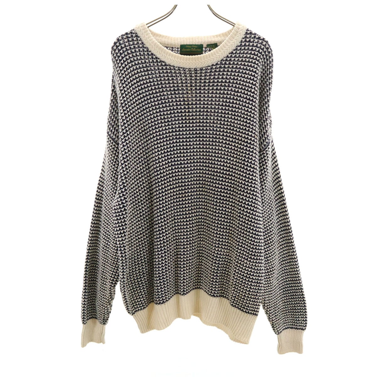 VAN HEUSEN ヴァンヒューゼン 80s 90s オールド ポップコーン編み 長袖 モックネック セーター L ネイビー メンズ 古着