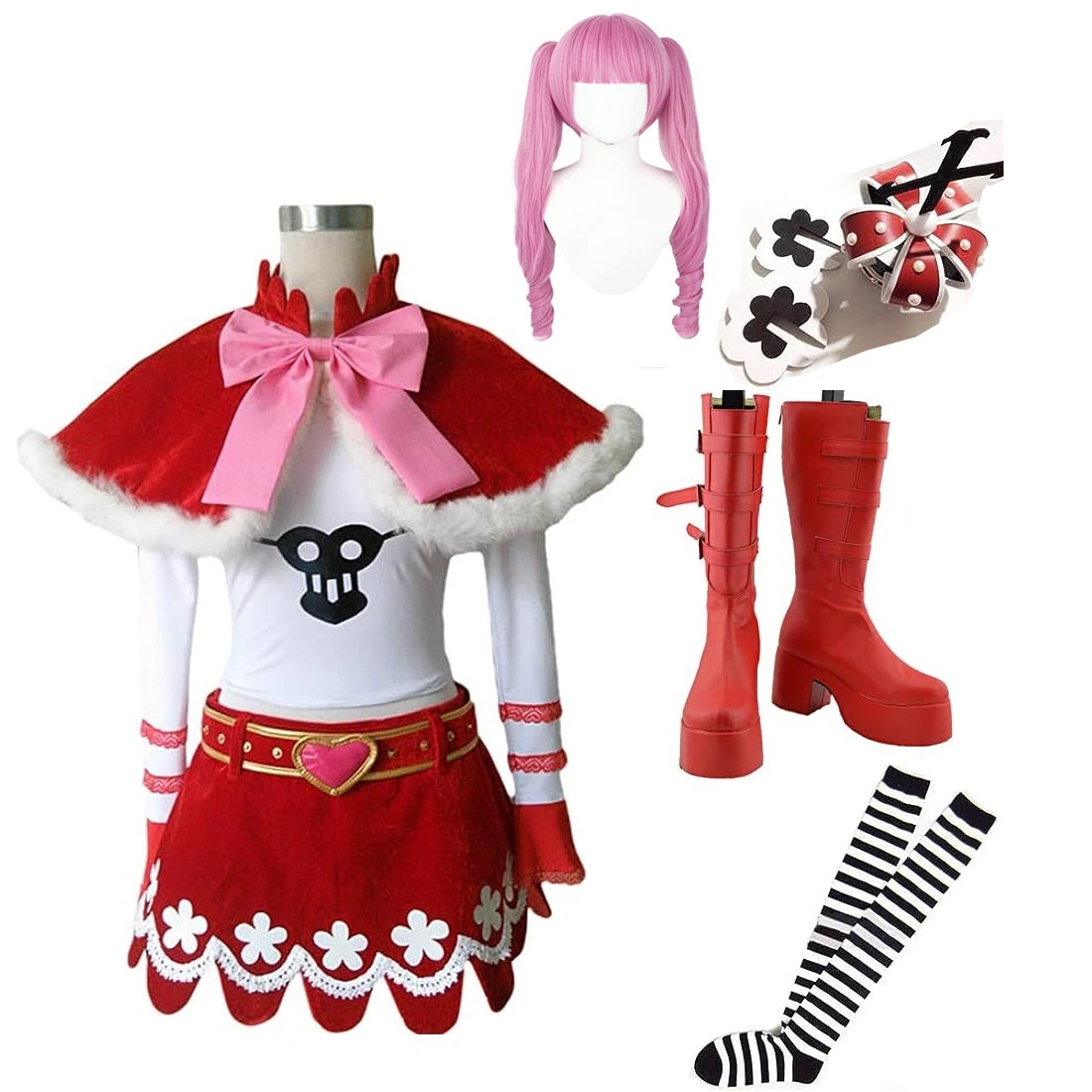 大人気ペローナ PERONA ONE PIECE ワンピース コスプレ 衣装＋ストキング 王冠 ウィッグ 靴 追加可 ハロウィン クリスマス 学園祭 文化祭 仮装 演出服 コスチューム