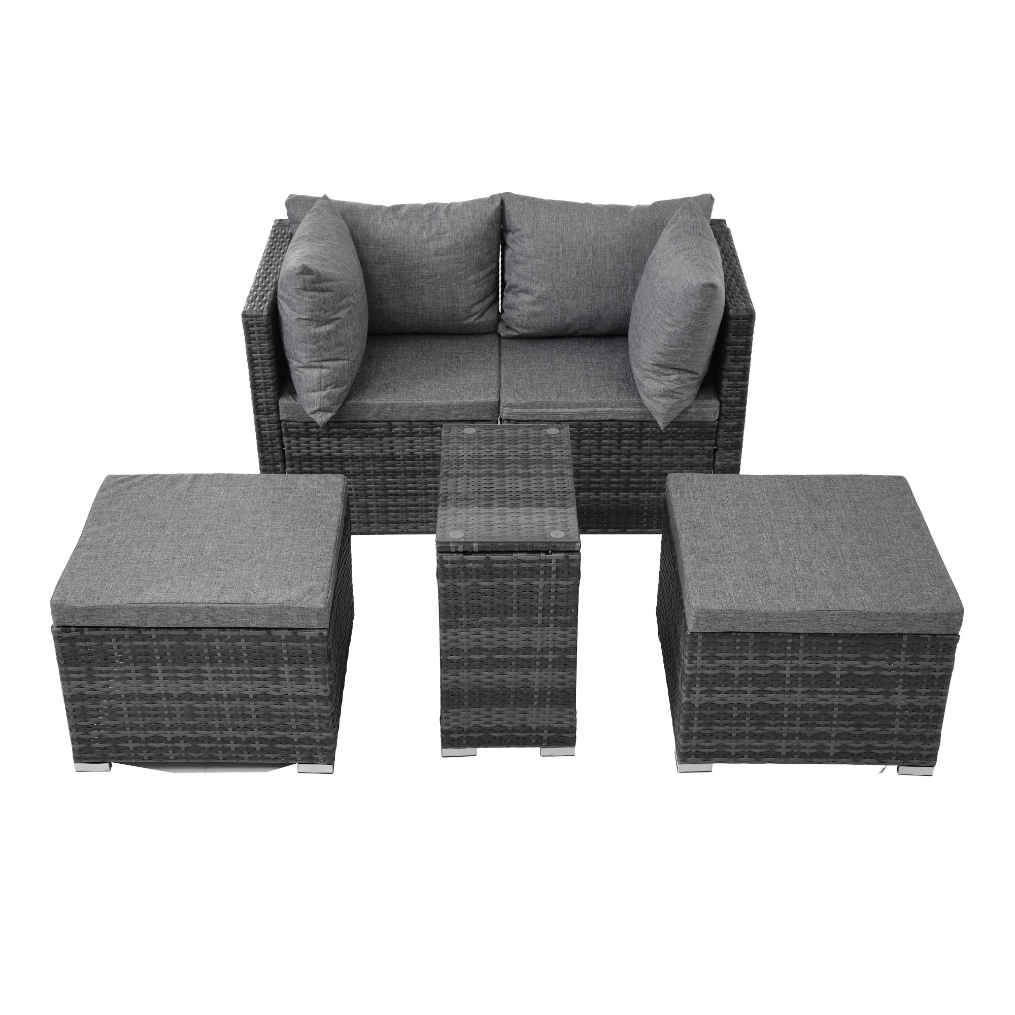 ラタン調 ガーデンファニチャー 5点 積み重ねて収納できる！ガーデン テーブル チェアー ラタン調 テーブル 家具 樹脂 楽組 ホテル カフェ ベランダ テラス 高級 テラス ソファ ガーデンソファー