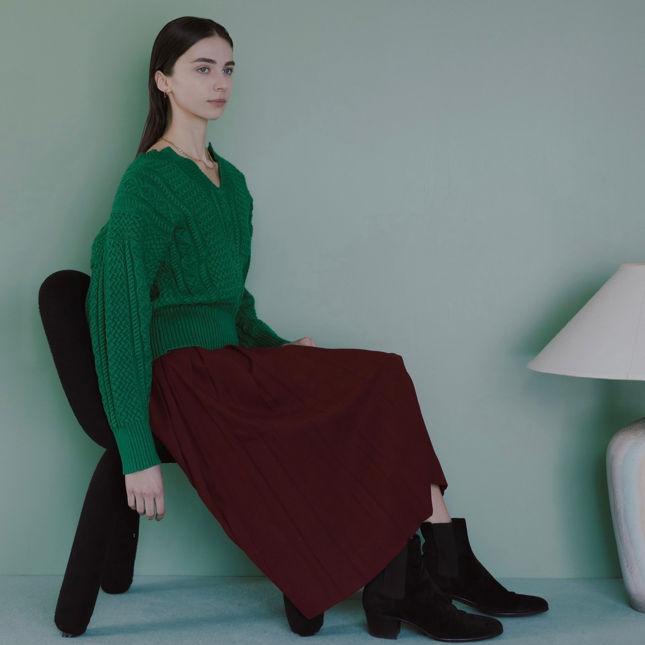 ミモレプリーツスカート　プリーツ　レディース　秋冬　オフィス　学生風　ミモレ丈