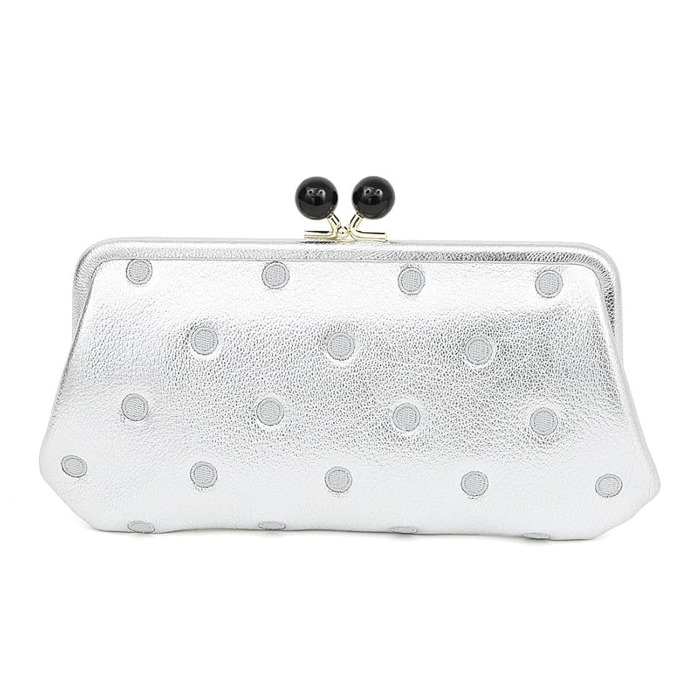 長財布 財布 レディース がま口財布 シルバー ドット アクリル玉 SVDOT 本革 革 おしゃれ お財布 小銭入れ がま口
