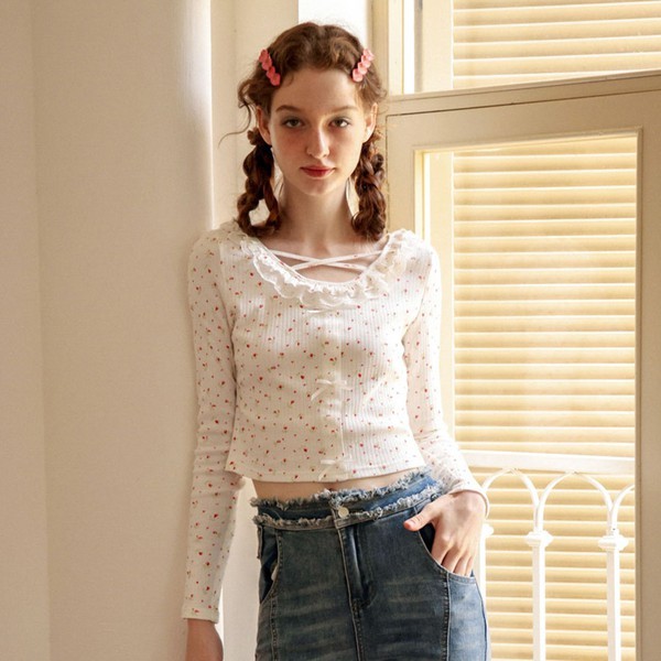 【Cest_Floral ruffle クロスフロントクロップトップ】