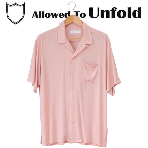 最適な価格 シャツ 開襟シャツ オープンカラー 半袖 無地 メンズ 男性 ピンク Allowed To Unfold アロウドトゥアンフォールド 半袖シャツ サイズ:Ｌ