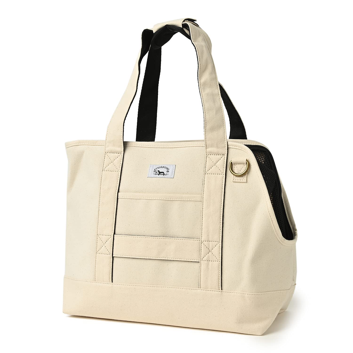 ENTRAMBI 犬 猫 キャリーバッグ ペットキャリー ペットバッグ 小型犬 顔出し ショルダー トートバッグ 肩掛け おしゃれ 可愛い ソフト ペット用 キャリーケース オフホワイト×オフホワイト