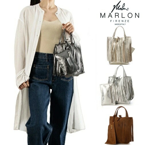 MARLON FIRENZE マーロンフィレンツェ ミニハンドバッグ フリンジ ショルダーバッグ レディース イタリア製 本革 バッグ 小物 革 レッド ブラック 大容量 通勤