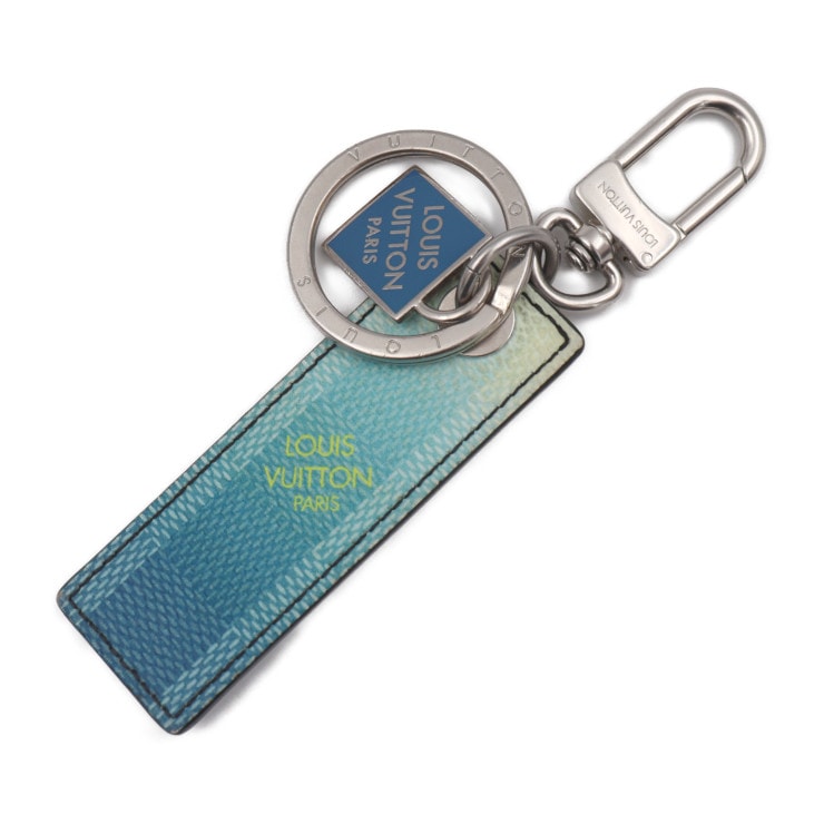 LOUIS VUITTON ルイ ヴィトン キーホルダー M00735 ポルトクレ ダミエ ストライプス PVC メタル ブルーヴェール シルバー金具 キーリング バッグチャーム ビトン 本物保証 中