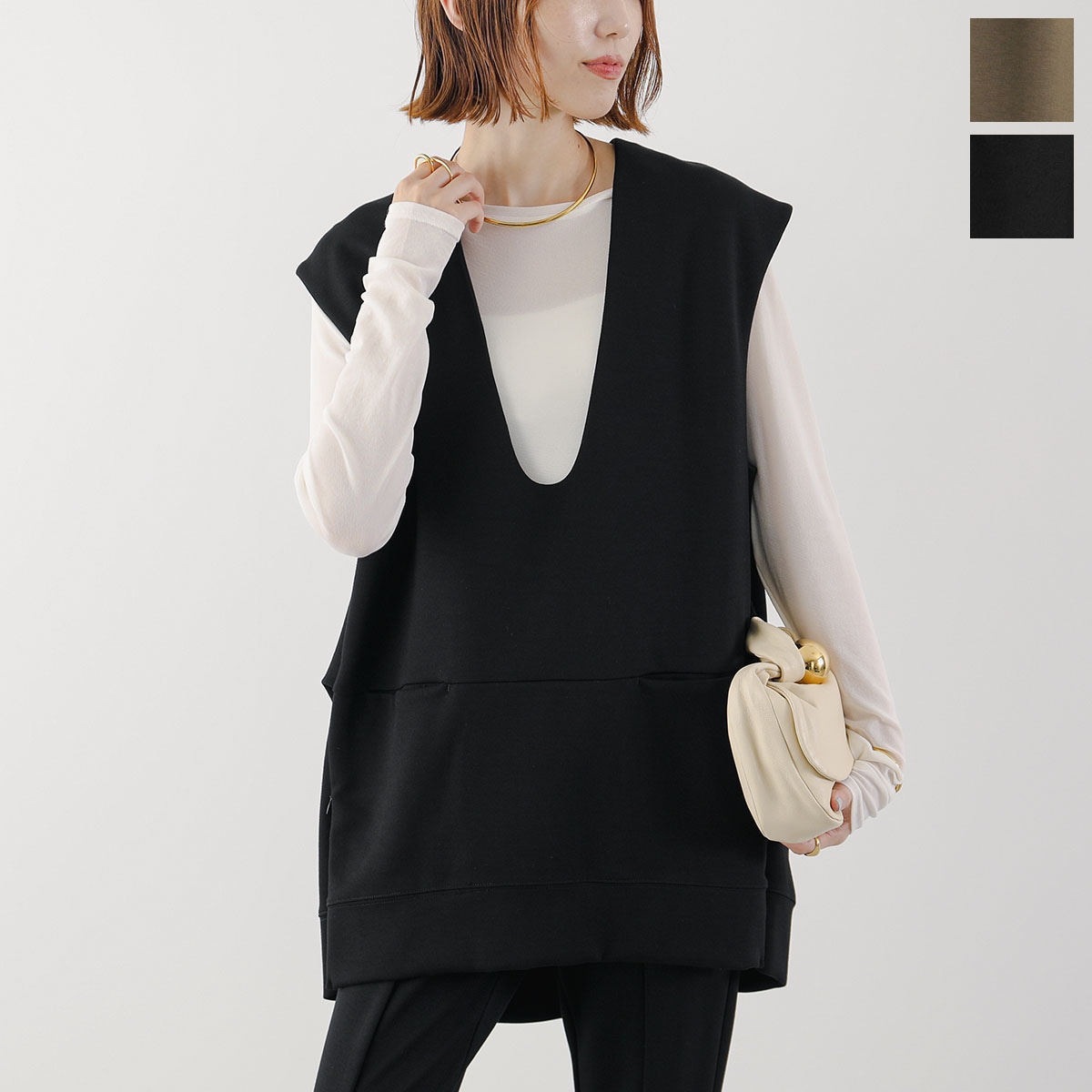 CHIGNON シニヨン ダンボールVネックベスト 4754-049BZ レディース ジレ ストレッチ セットアップ可能 カラー2色