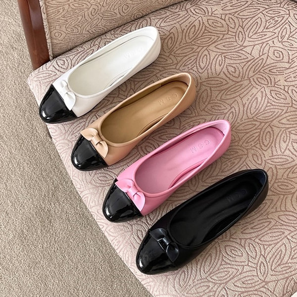 バレエシューズ パンプス りぼん リボン キャップトゥ フラット レディース ぺたんこ 黒 白 ブラック ピンク ベージュ ホワイト 歩きやすい 靴 婦人靴 韓国