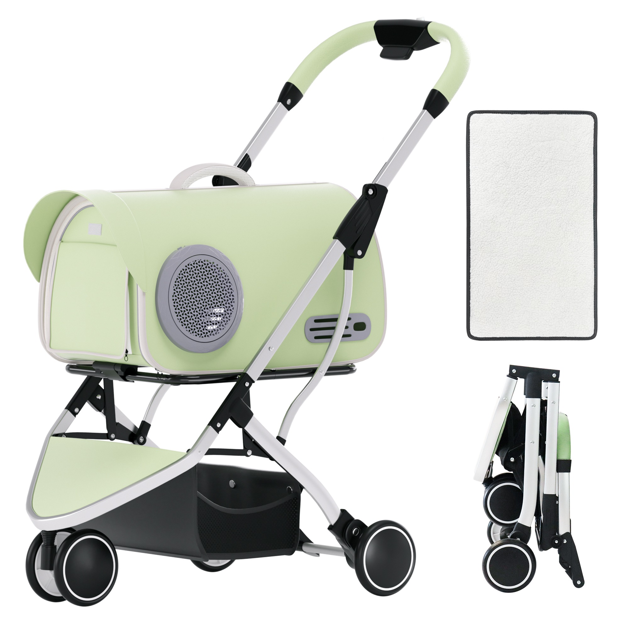 ペットカート 猫犬 ベビーカー アルミ 分離型 収納 コンパクト 3Way 折りたたみ 3輪 前輪360回転 後輪ブレーキ付 飛び出し防止 猫 小型犬 中型犬 軽量 耐荷重15KG 外出便利 組みG