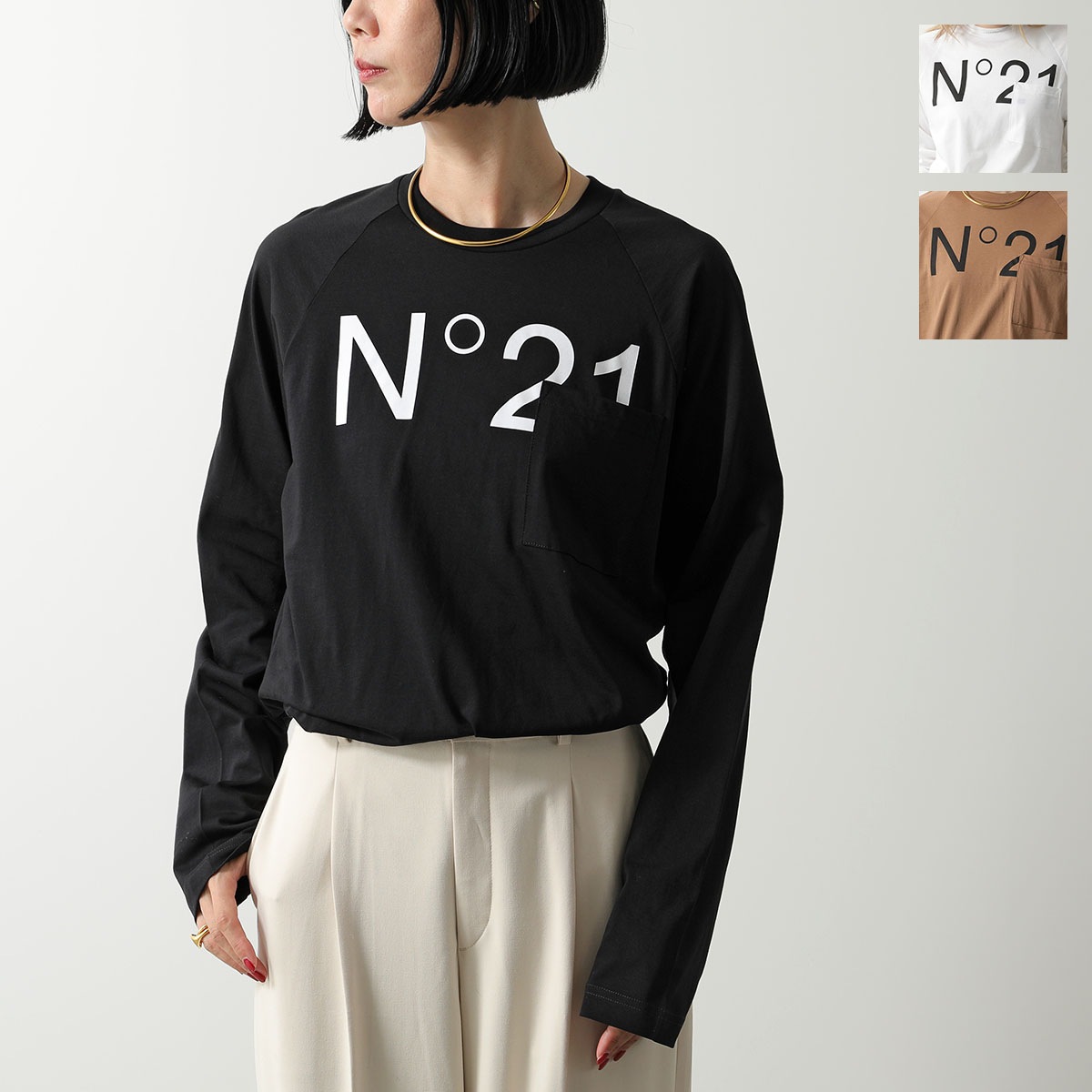 N21 KIDS ヌメロヴェントゥーノ キッズ 長袖 Tシャツ N2107Q N0153 レディース ガールズ コットン カットソー ロンT ロゴT クルーネック カラー3色