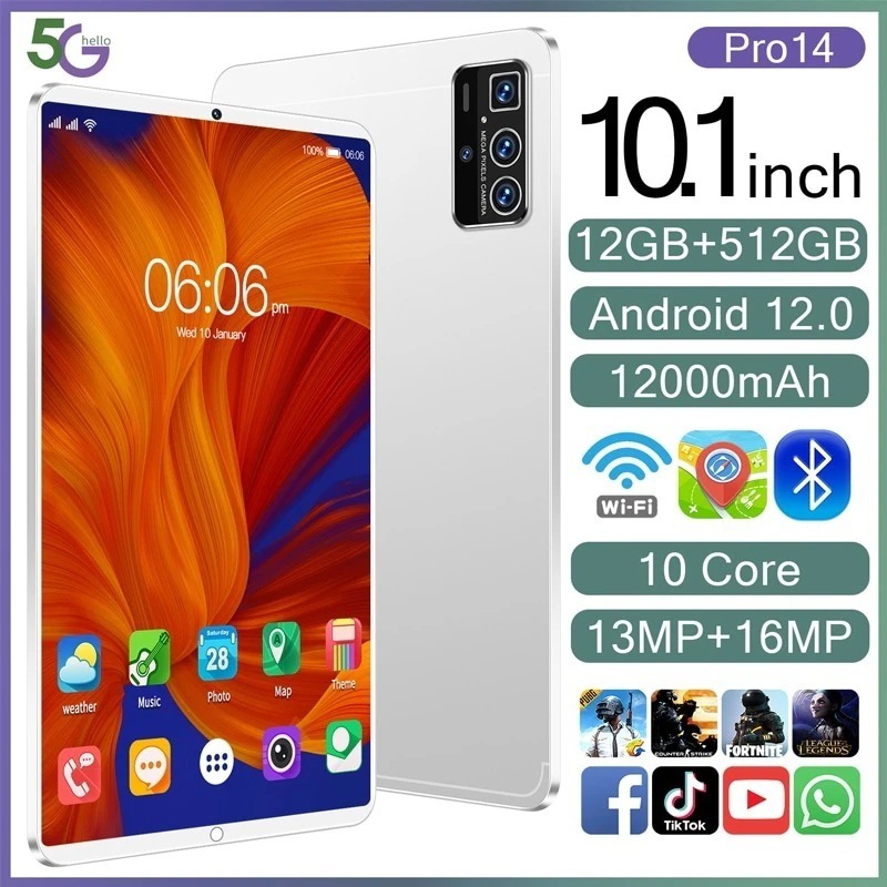 タブレットPC 本体 10.1インチ Pro14 Android12 12GB+512GB 2560*1600解像度 動画視聴 ゲーム 2024新品 プレゼント