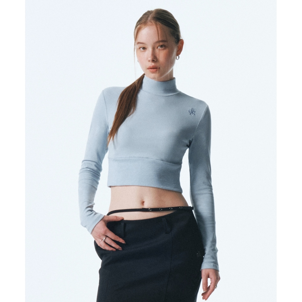 CITY BREEZEロゴ刺繍クロップタートルネックTシャツ_SKY BLUE