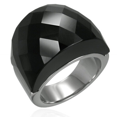 ブラックアゲートバルーンリング（RBR036）指輪 20号 天然石 黒色 メノウ 瑪瑙 多面カット かっこいい 宝石 サージカルステンレス316L 男性 女性 プレゼント r0420xxxxxxxx