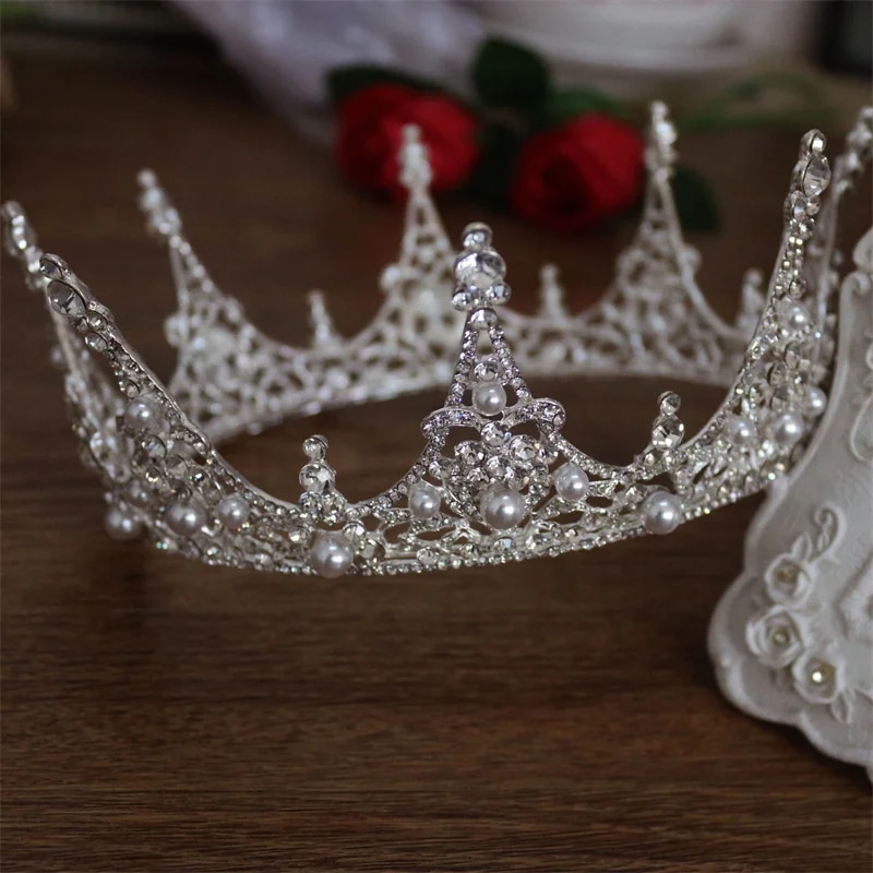 バロック-ヴィンテージクリスタルバロッククラウン,花嫁のための大きなビーズ,ブライダルジュエリー