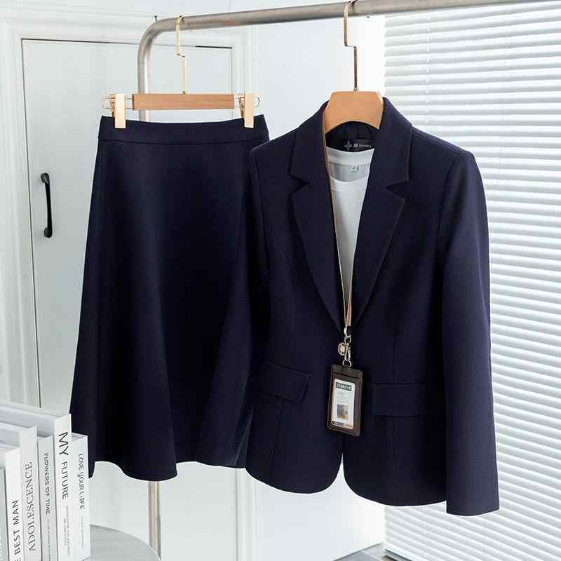レディース スーツ スタイリッシュ プロ カジュアル 高級感 スーツ スカート ツーピース 春秋 フォーマルウェア お姫様 ジャケット スーツ襟 ボタン1つ スカート ノースリーブシャツ 長袖 スリム
