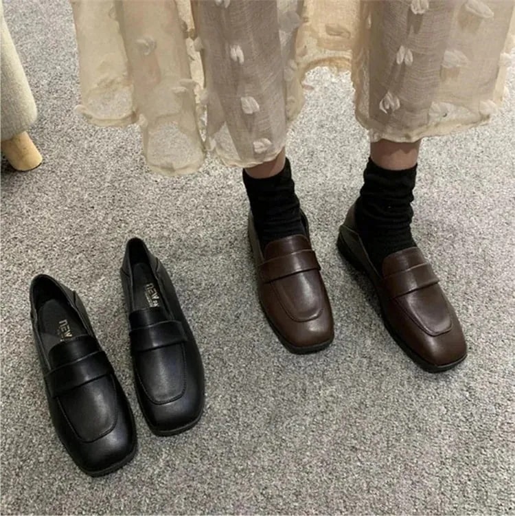 小さな革の靴 レトロ シングルシューズ 気質 】激安セール 太いヒール イギリス風 【メガ割