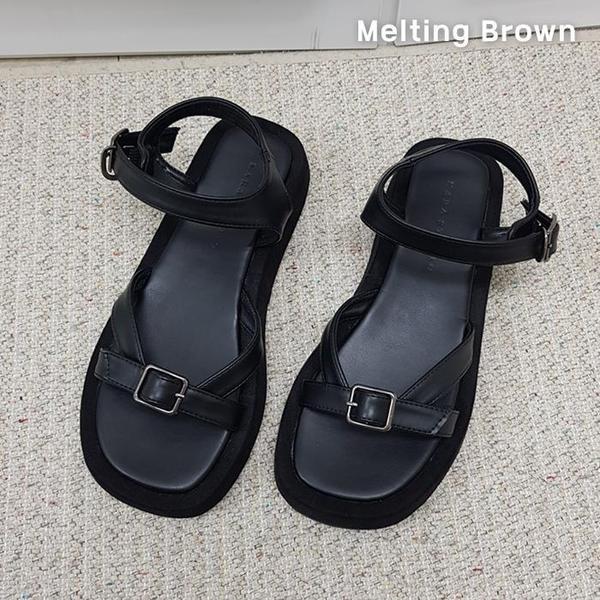 女性 デイリー バックル プラットフォーム サンダル 3color