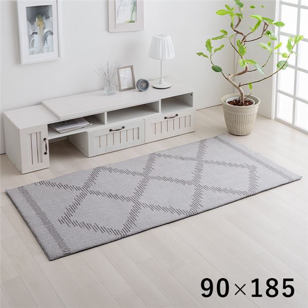 ラグ マット 絨毯 約90×185cm グレー ベニワレン柄 撥水 洗える ボリュームラグ ホットカーペット対応 床暖房対応