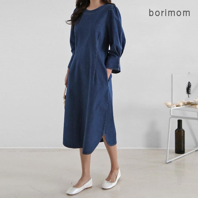 Borimom 韓国ファッションの秋 デニムワンピース ロングワンピース 大きいサイズ レディース H319