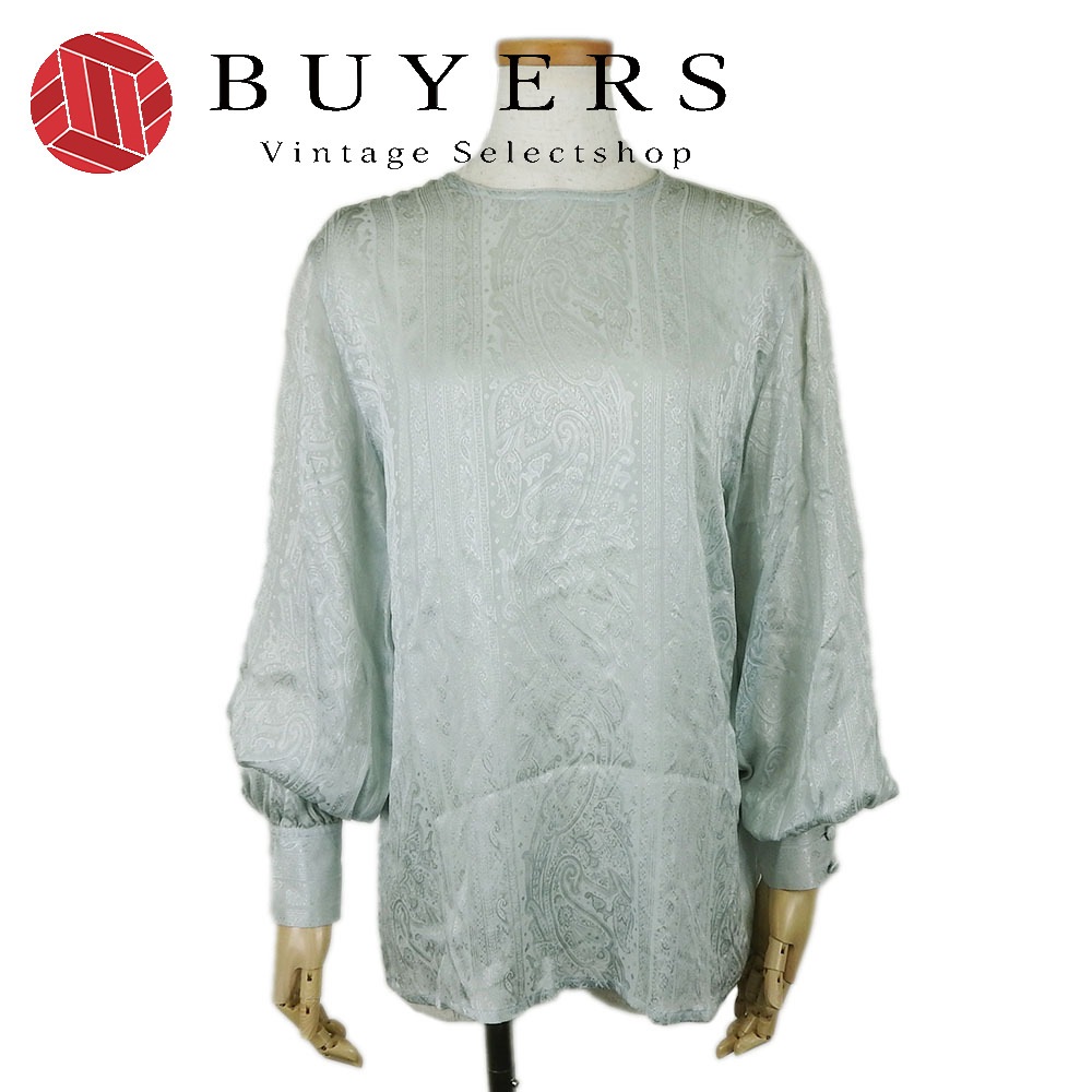 中古 ブラウス M シルク ミントグリーン 長袖 総柄 アパレル レディース 女性