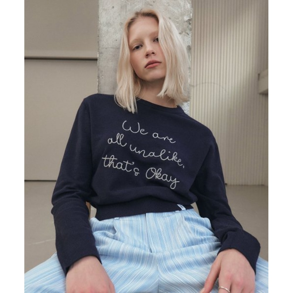 シティブリーズチェーンステッチレタリングニット_ネイビー