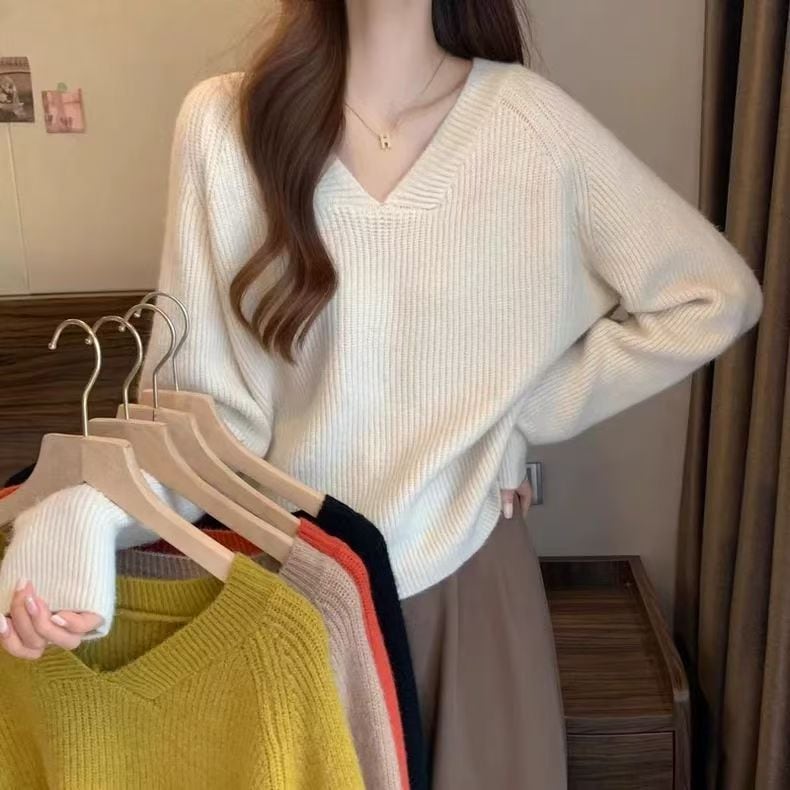 【時限割引】【限時優惠】ニットセーター ニット レディース Vネック 春秋冬 伸縮性 OL ゆったり 長袖 薄手 トップス カットソー インナーニットセーター ニット レディース
