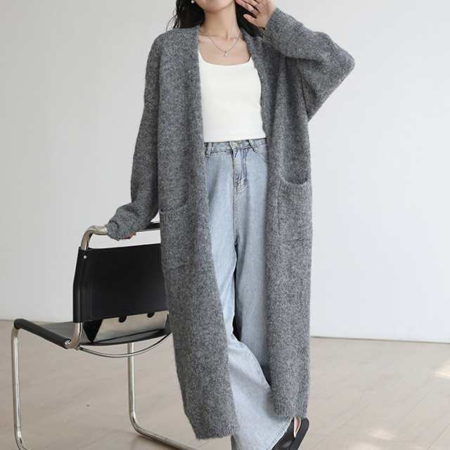 【2025新作入荷】アウター カーディガン ロング丈 長袖 Vネック 前開き ポケット ロング丈 もこもこ かわいい 大人可愛い きれいめ シンプル 上品 おしゃれ かっこいい レトロ ラフ ルーズ