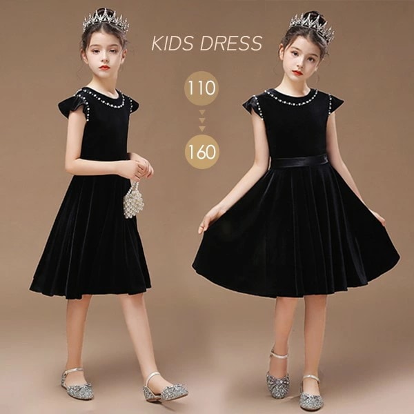 ドレス 子供 ピアノ 発表会 ピアノ発表会 中学生 ワンピース 女の子 ショート丈ドレス ショート丈 膝丈 ミニ丈 結婚式 ジュニア ピアノ発表会ドレス コンクール 黒 パーティードレス イブニングド