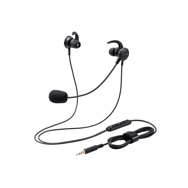 （まとめ） エレコム マイクアーム付インナーイヤー型ヘッドセット/両耳/4極/変換ケーブル付/ブラック HS-EP15TBK (×2セット)