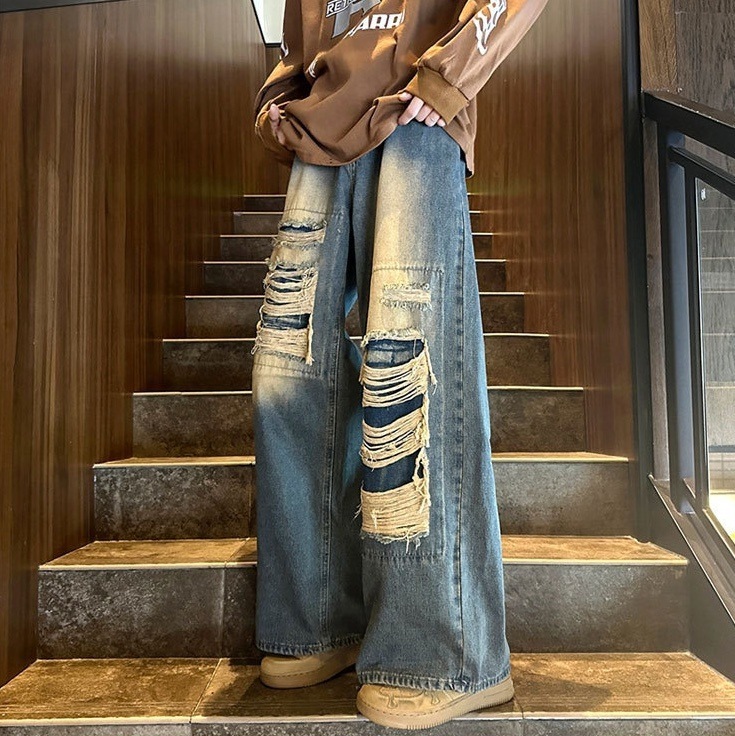 ダメージジーンズ オーバーサイズ フレアパンツ ベルボトム 韓国 レディース オルチャン ロング丈 フレア セミフレア オーバーサイズ ハイウエスト かわいい 大人可愛い カジュアル