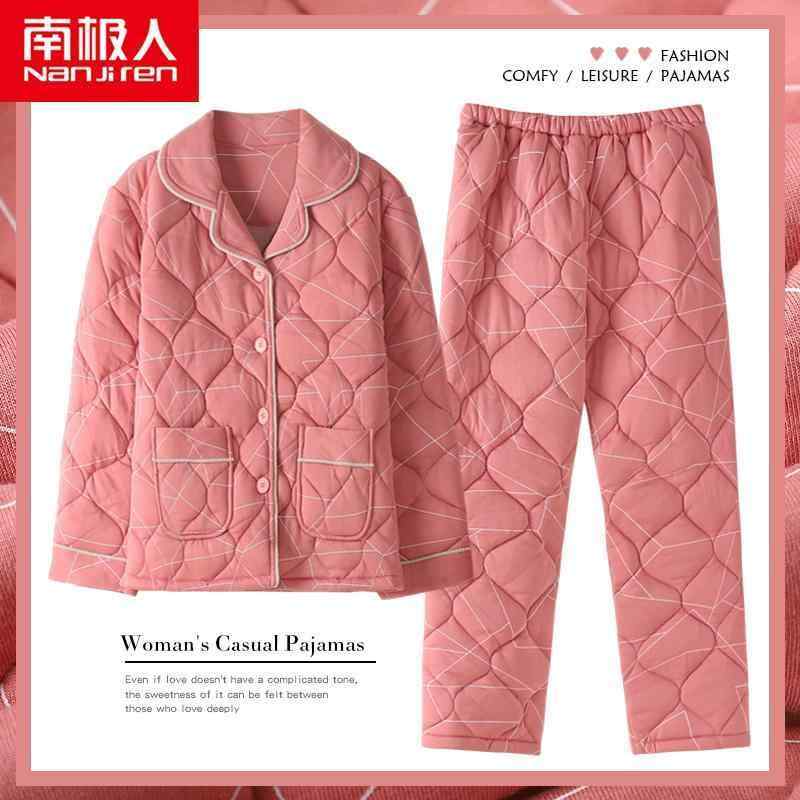 秋 冬 パジャマ ルームウェア ナイトウェア 女性 三層 厚手 綿 キルティング ホーム 服 暖かい 綿 スーツ