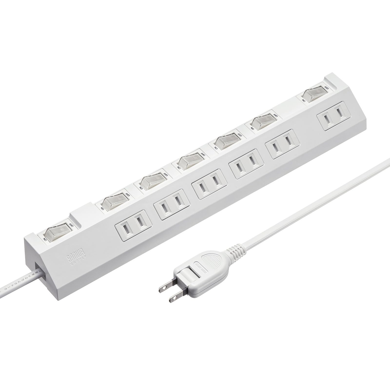 サンワサプライ 電源タップ 6個口・2ピン(2m) 節電 個別・一括集中スイッチ ホコリ防止シャッター 強力ネオジムマグネット 雷ガード搭載 ホワイト TAP-S30-2W