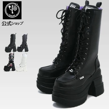 【公式SHOP特典キズ補修液付】 ヨースケ 厚底ブーツ レディース レースアップブーツ ロング 11.5cm厚底ヒール 軽量タイプ
