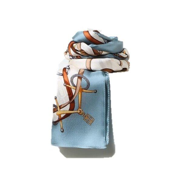 AK水原店 ハンドバッグ ブルー チェーン柄 ロングシルクスカーフ DCSC5F014