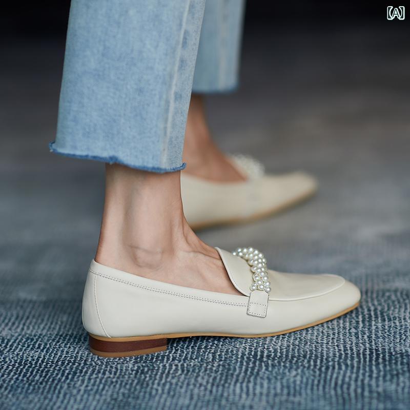 ローファー レディース 通学 通勤 学生 カレッジ 仕事 オフィス 靴 女性 ローヒール レザー ラウンドトゥ フラット 革靴 深口 シングル シューズ パール 8,301円