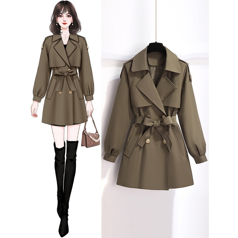 小さな女性のためのウインドブレーカーコート 2025 春と秋の新作ミドル丈ハイエンドコート