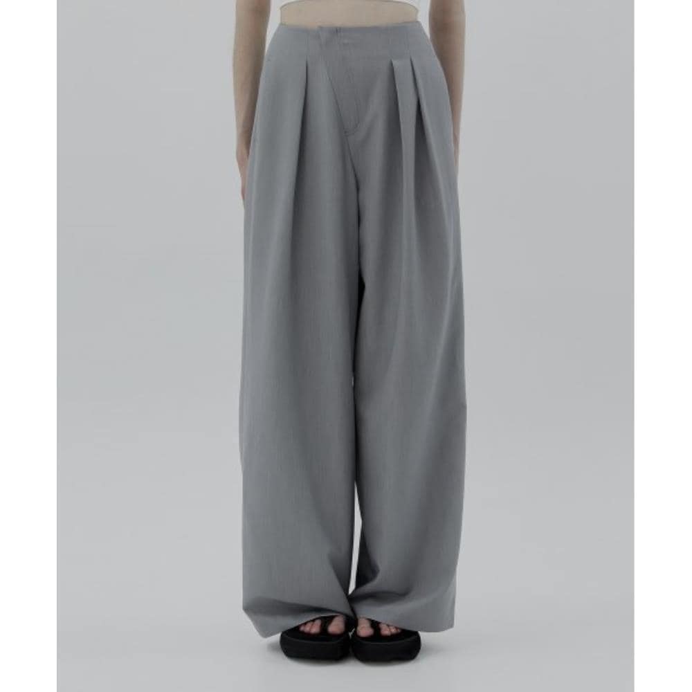 TREEMINGBIRD Oblique Fly Pintuck Trouser Light Blue Gra