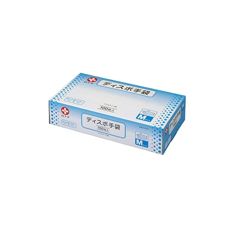 [白十字] ディスポ手袋 M 100枚入 左右共用 パウダーフリー 44054
