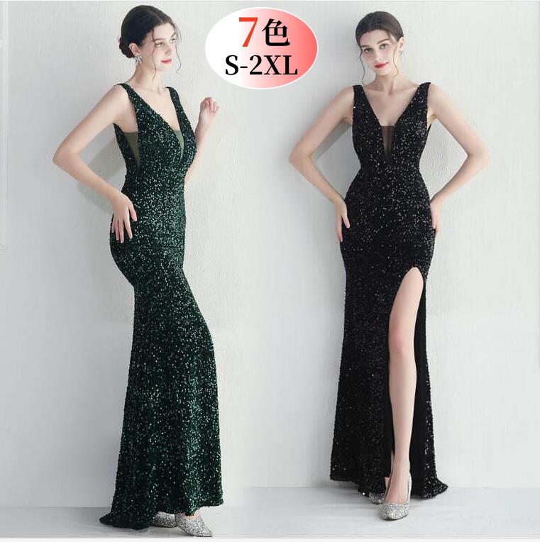 【急速出荷!】ロングドレス カラードレス イブニングドレス 演奏会用 結婚式 二次会 パーティードレス 二次会 カクテルドレス 小きいサイズ 大きいサイズ キラキラ スパンコール ゴールド キャバドレ