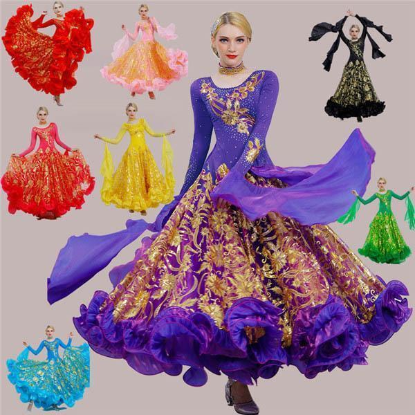 モダンドレス ラテンドレス ラテン衣装 社交ダンスドレス 大きい裾 ワンピース S2XL 発表会 競技着 練習着 スタンダードドレス