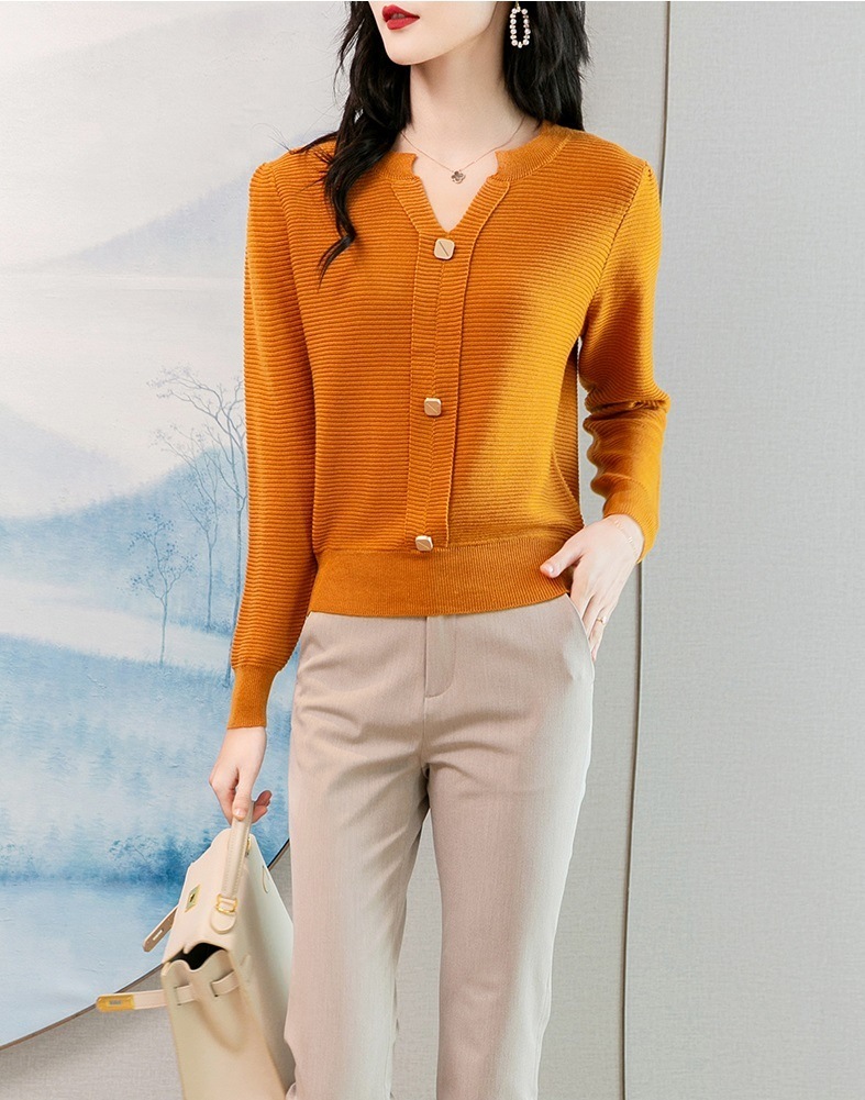 春 秋 薄手 ボトムス セーター 長袖 ショート 外国風 セーター レディース フレグランス V ネック トップ オレンジ アプリコット グリーン M L XL XXL トップス 袖あり かわいい