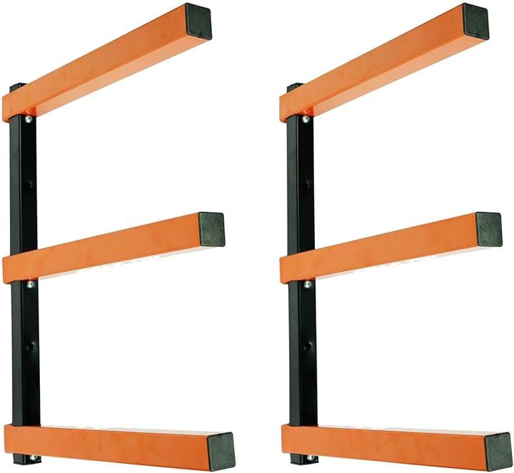 木材収納ラック 耐荷重50kg 幅1220mm～1800mm 奥行き311mm(黒　オレンジ, 3段)