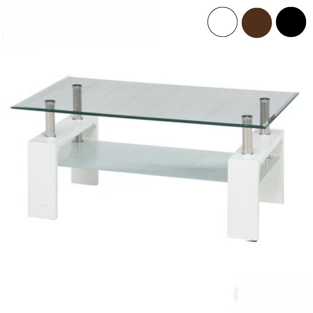 ガラス天板 デザイン センターテーブル 棚板付き 強化ガラス 幅100cm 奥行60cm ローテーブル 木製 3カラー 高級感 収納付き 6027