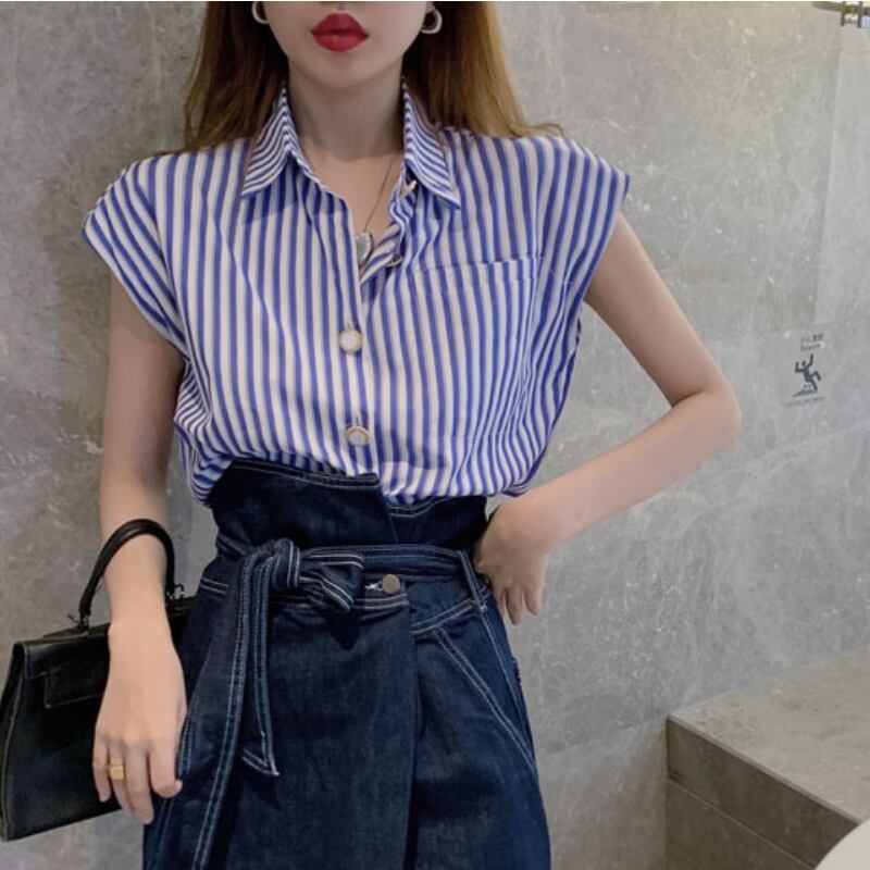 2color レディース シャツ ブラウス トップス ストライプ 通勤 リゾート 大人可愛い