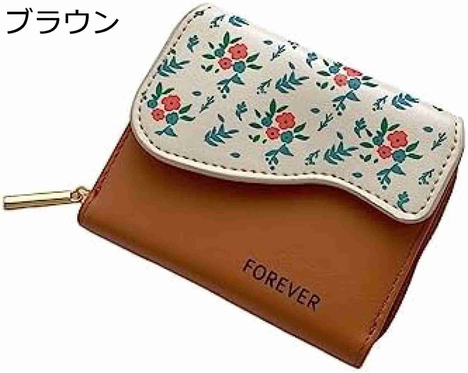 【20%OFFクーポン】財布 レディース 三つ折り 小さい ファスナー 花柄 ボタン 大容量 カード入れ 小銭入れ 多機能 使いやすい コンパクト 軽量 コインケース 可愛い ギフト ダークブラウン