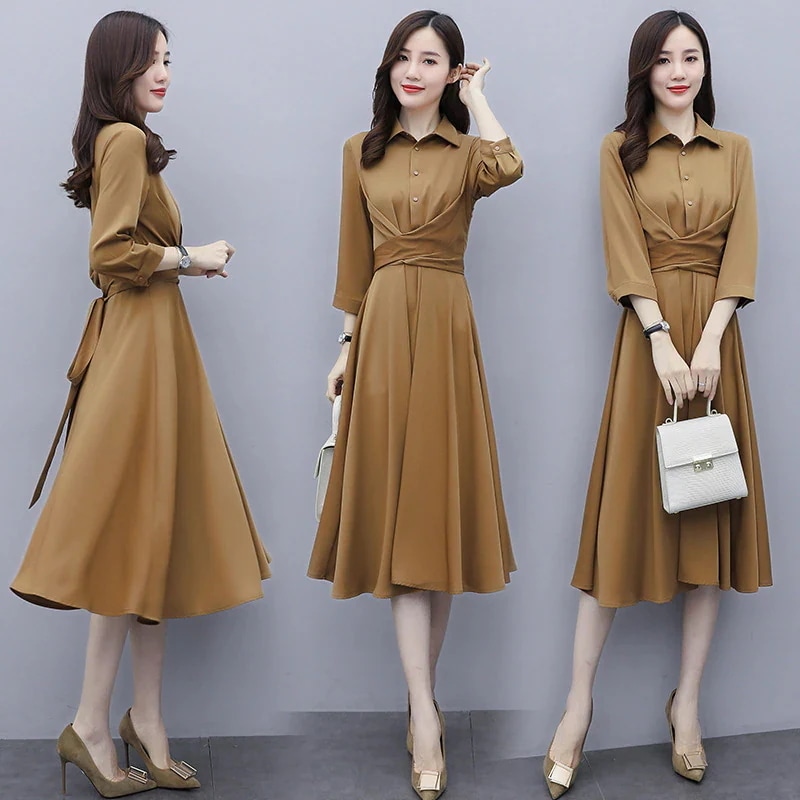 ワンピース レディース 長袖 ロングワンピース きれいめ ワンピース 膝丈ワンピース 大きいサイズ 体型カバー