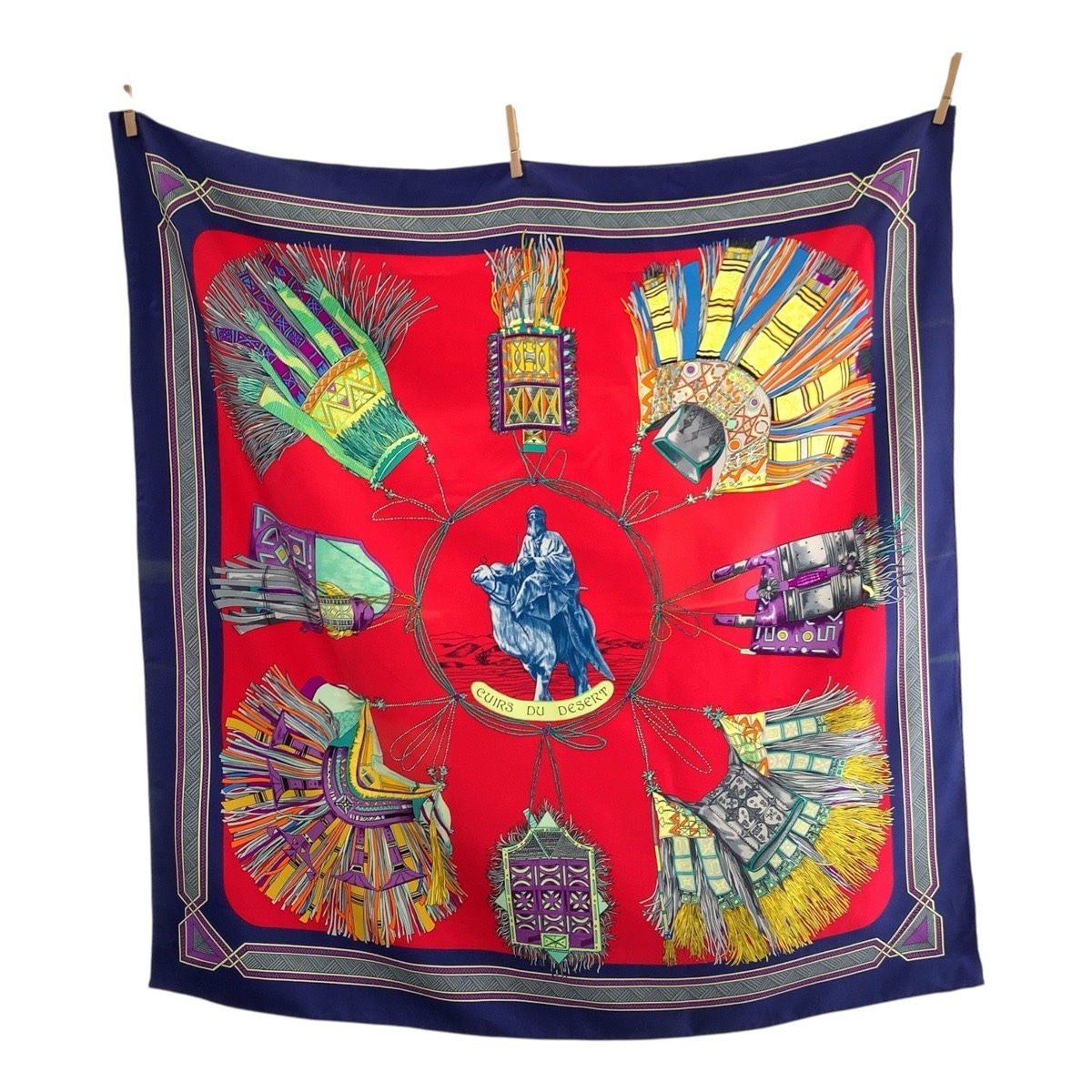CUIRS DU DESERT カレ90 レッド ブルー マルチカラー シルク スカーフ 大判スカーフ レディース 503942 12,900円