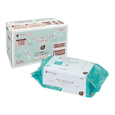 他サイト： dacco(ダッコ) ベビーおしりふき ふた付 プレミアム 1056枚(88枚入×12個) ふわぽこ超厚手シート たっぷり純水99% 84615の商品画像